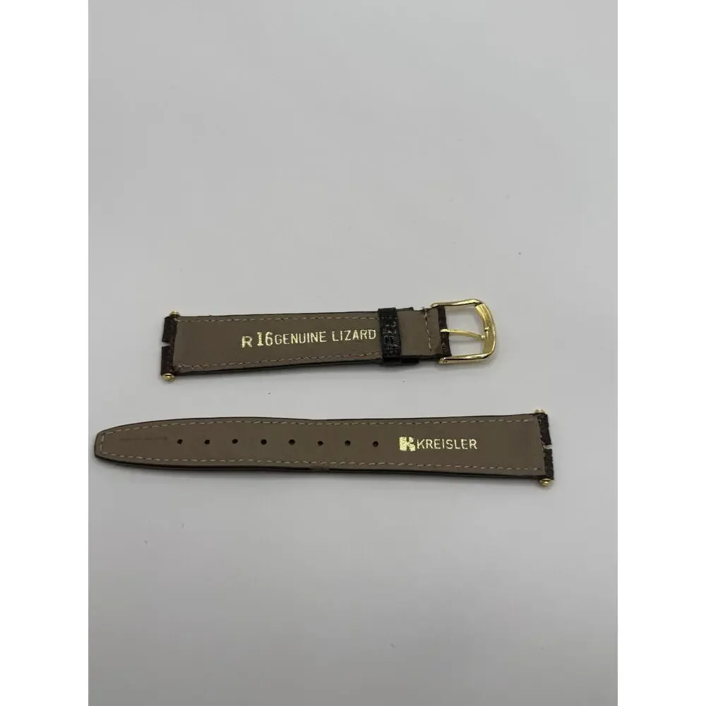 16mm KREISLER Genuine Lizard Black NOS Vintage Watch Band & Gold Buckle